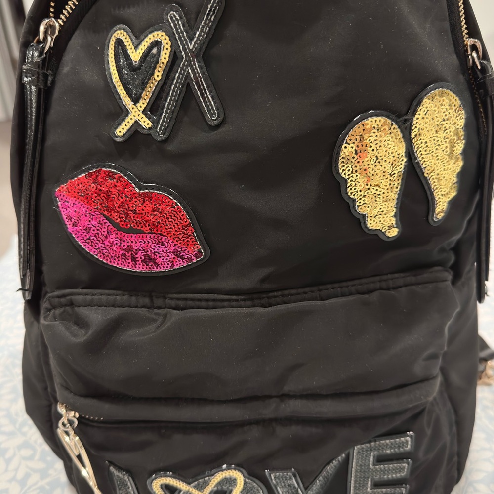 Victoria's Secret Black Backpack with Gold and Pink Details